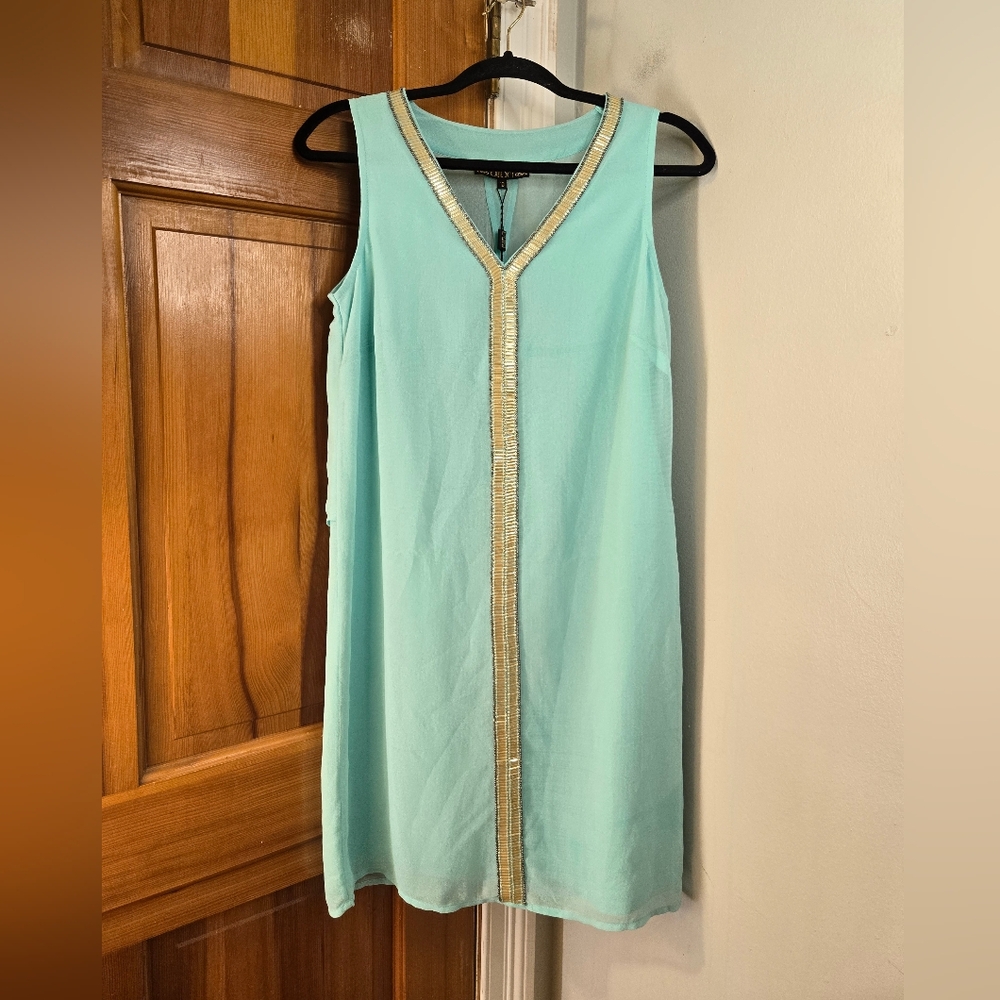 Biba NWT Aqua Sleeveless Dress with Gold Trim Sz 10
